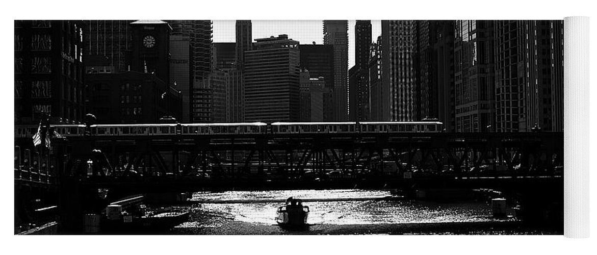 Urban Landscape Yoga Mat featuring the photograph Chicago Morning Commute - Monochrome by Frank J Casella
