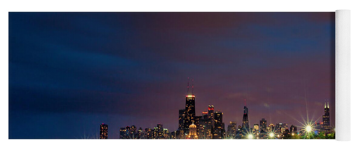 Chicago Yoga Mat featuring the photograph Chicago Skyline at Night by Lauri Novak