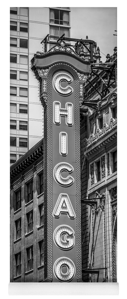 America Yoga Mat featuring the photograph Chicago Theater Sign in Black and White by Paul Velgos