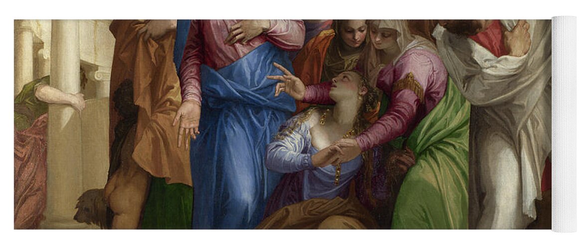 Paolo Veronese Yoga Mat featuring the painting Christ addressing a Kneeling Woman by Paolo Veronese