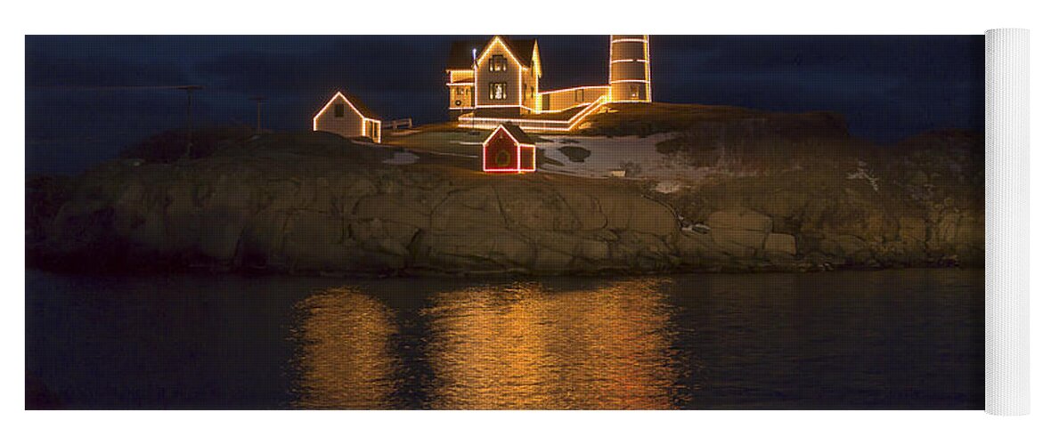 Atlantic Yoga Mat featuring the photograph Christmas at the Nubble by Steven Ralser