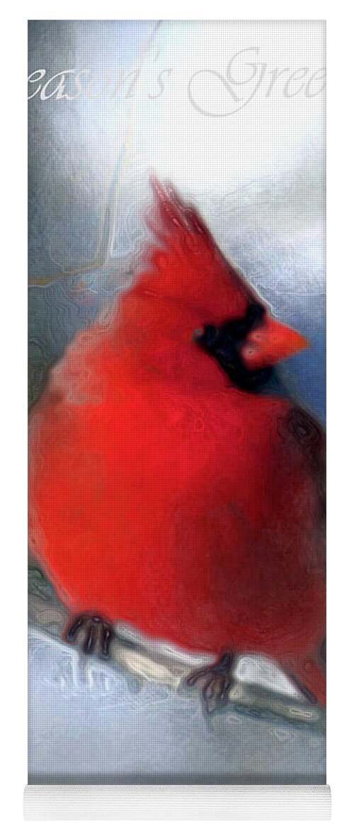 Cardinal Yoga Mat featuring the digital art Christmas Card - Cardinal by Pennie McCracken