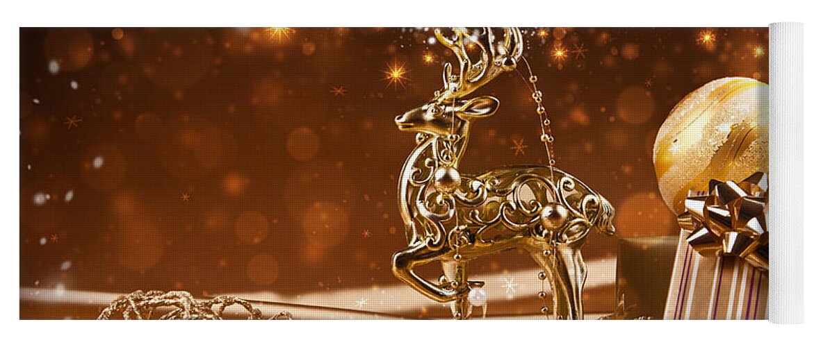 Christmas Yoga Mat featuring the photograph Christmas Reindeer In Gold by Doc Braham