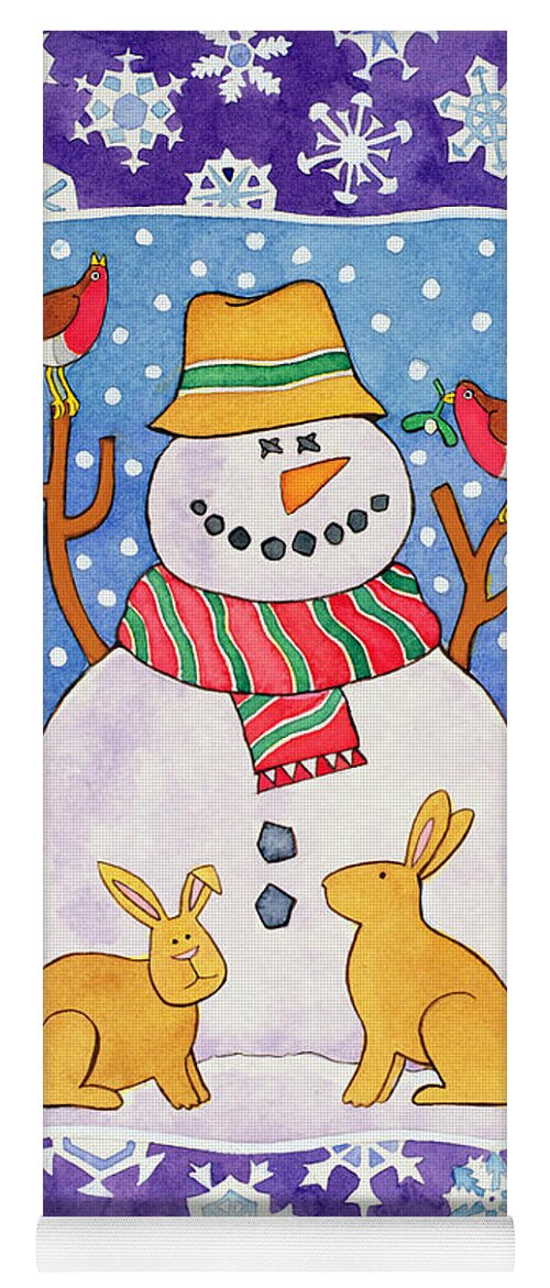 Snowman Yoga Mat featuring the painting Christmas Snowflakes by Cathy Baxter