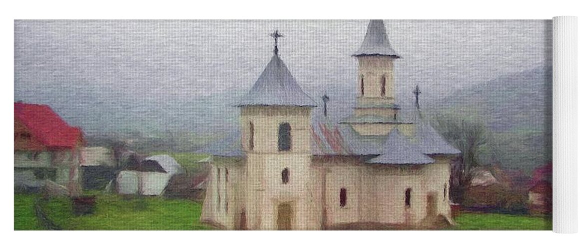 Chapel Yoga Mat featuring the painting Church in the Mist by Jeffrey Kolker