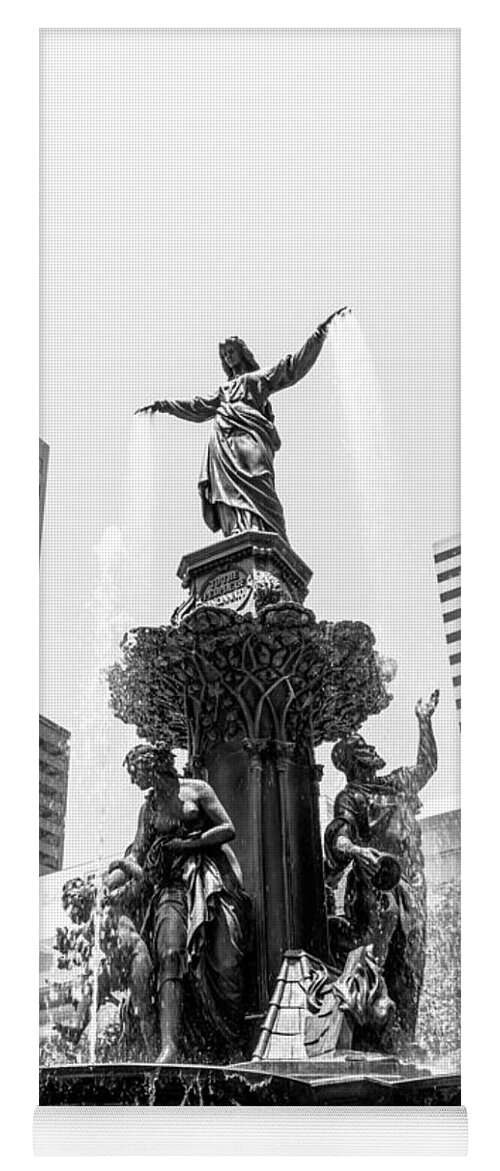 2012 Yoga Mat featuring the photograph Cincinnati Fountain Black and White Picture by Paul Velgos