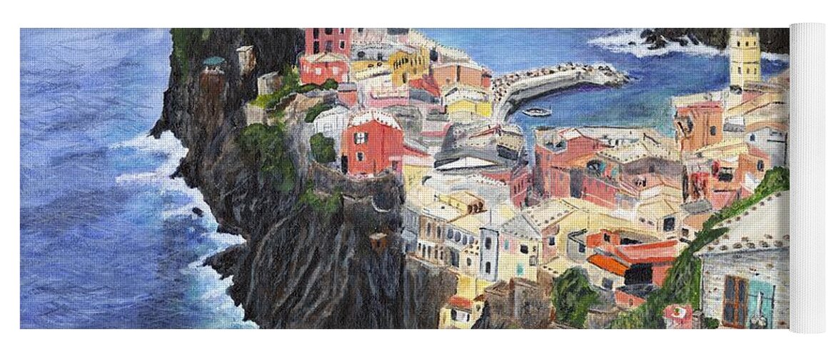 Vernazza Yoga Mat featuring the painting Cinque Terra Painting by Timothy Hacker