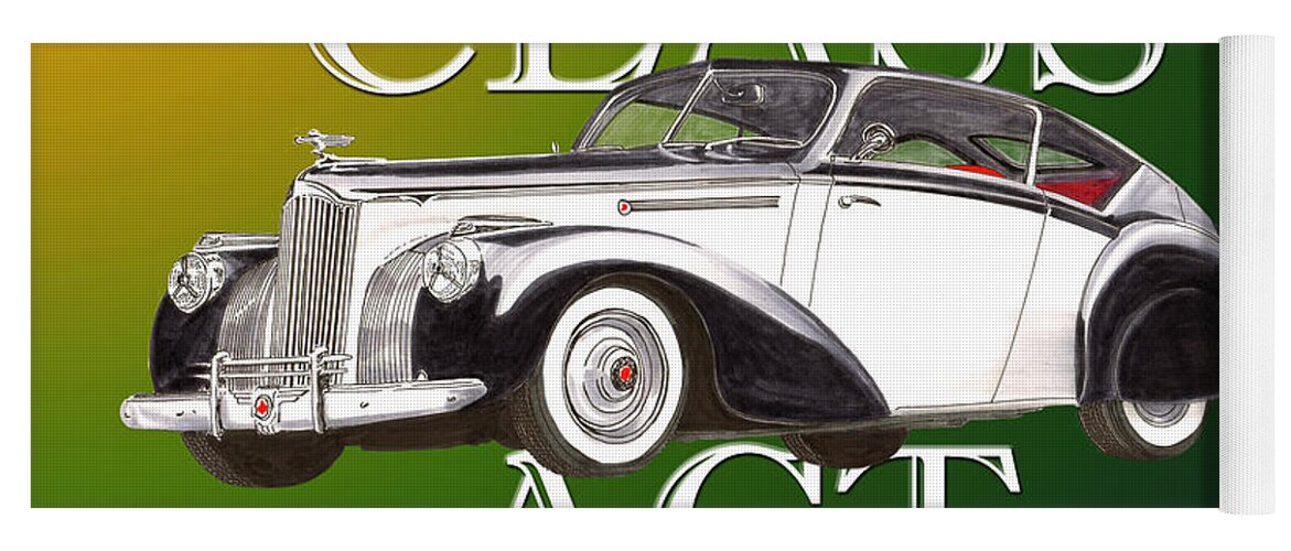 Classic Automotive Art By Jack Pumphrey Of The 1941 Norman's Garage Packard Custom Coupe-shoot Yoga Mat featuring the painting CLASS ACT 1941 Packard Custom Coupe by Jack Pumphrey