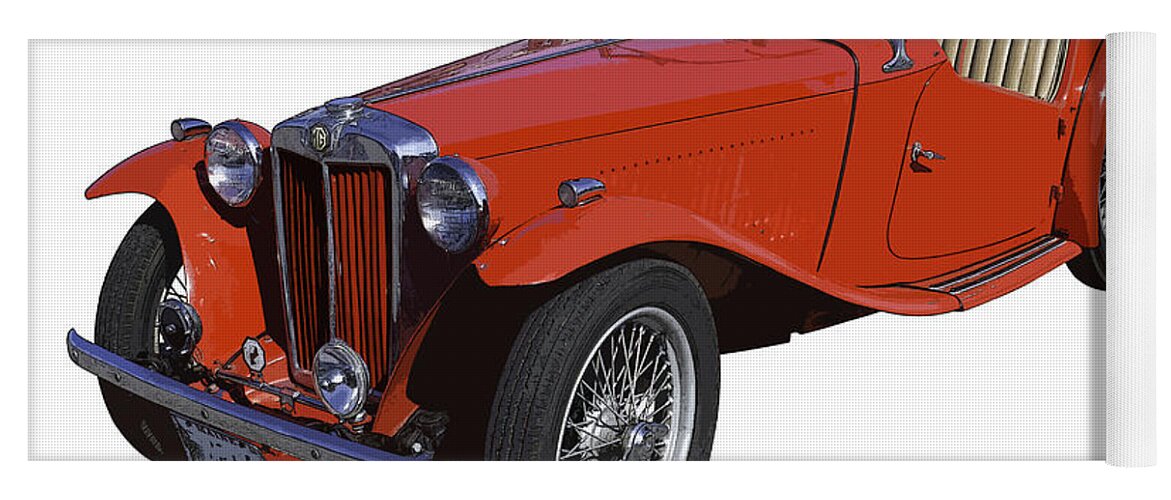Mg Tc Yoga Mat featuring the photograph Classic Red MG TC Convertible British Sports Car by Keith Webber Jr