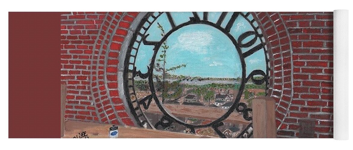 Red Yoga Mat featuring the painting Clocktown by Cliff Wilson