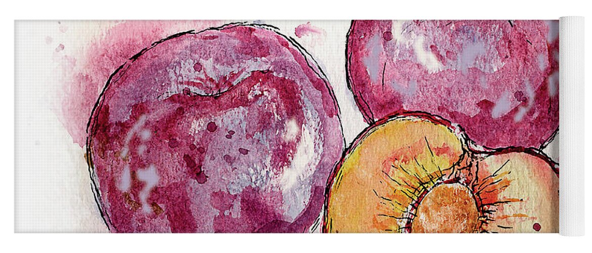 Art Yoga Mat featuring the painting Close Up Of Three Plums by Ikon Ikon Images