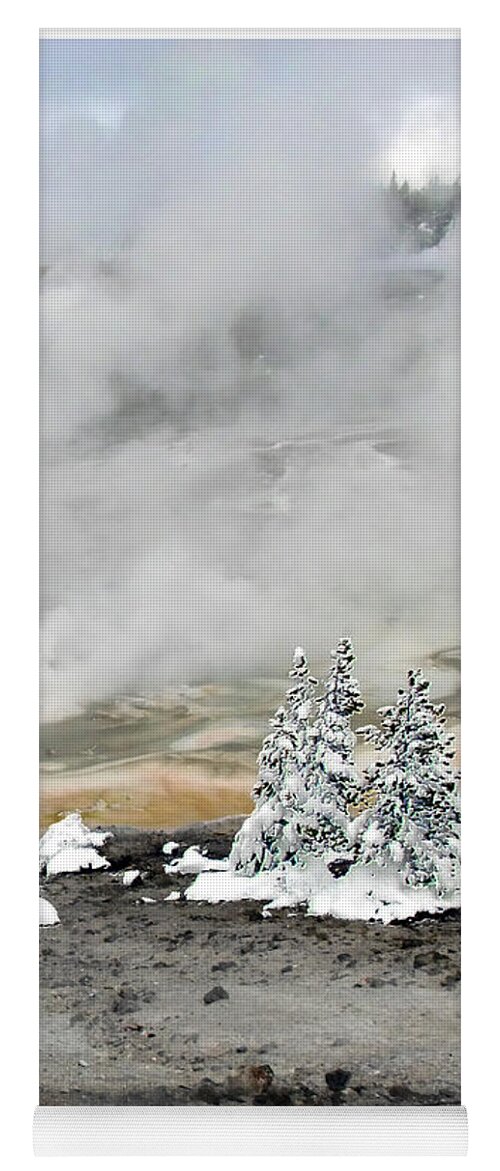 Hoarfrost On Trees Yoga Mat featuring the photograph Norris Geyser Basin Cold and Hot Trees by Kae Cheatham
