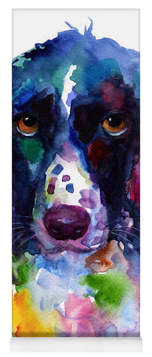 Hunter Dog Yoga Mat featuring the painting Colorful English Springer Setter Spaniel dog portrait art by Svetlana Novikova