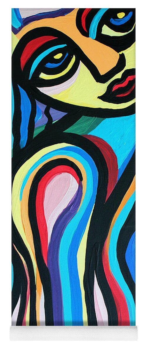 Colorful Yoga Mat featuring the painting Colorful Lady by Cynthia Snyder