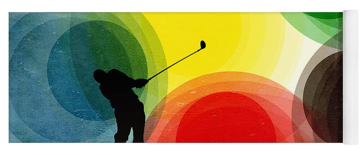 Golf Yoga Mat featuring the digital art Colorful Retro Silhouette Golfer by Phil Perkins