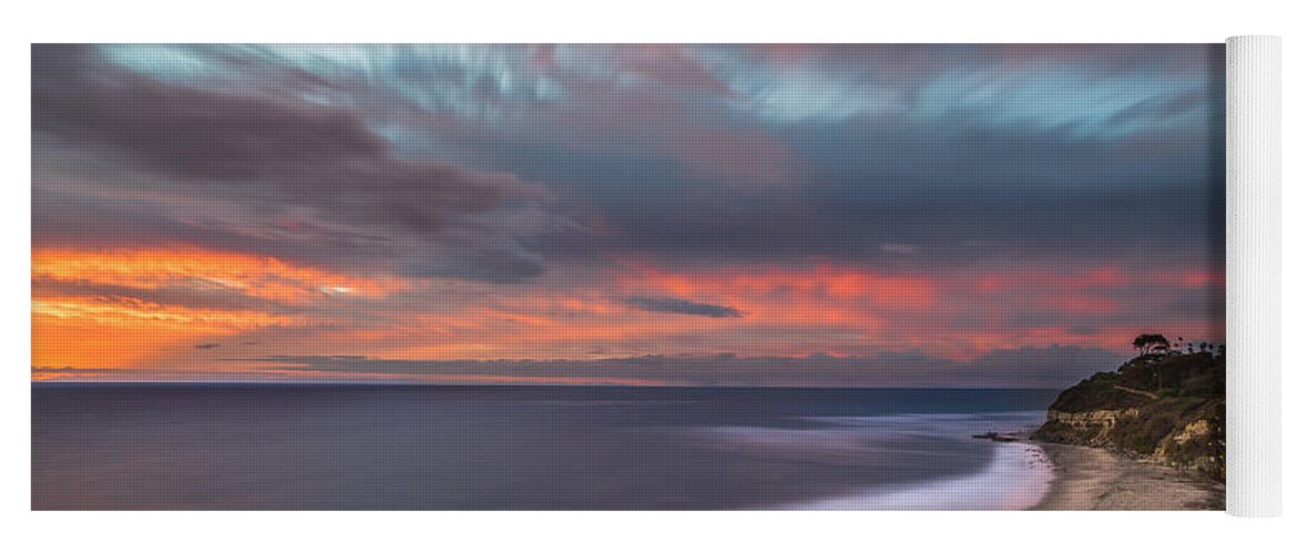 California; Long Exposure; Ocean; Reflection; San Diego; Seascape; Sky; Sunset; Surf; Sun; Clouds; Waves Yoga Mat featuring the photograph Colorful Swamis Sunset by Larry Marshall