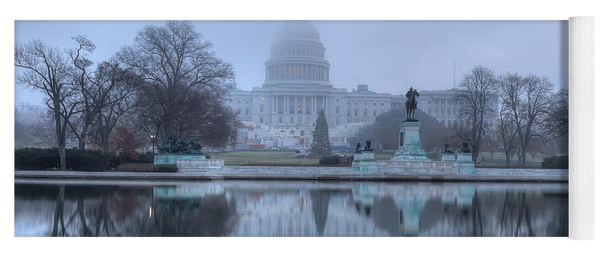 Capitol Building Yoga Mat featuring the photograph Congress in Fog by Sue Karski