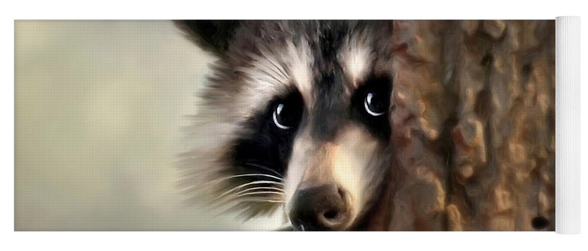 Raccoon Yoga Mat featuring the painting Conspicuous Bandit by Christina Rollo