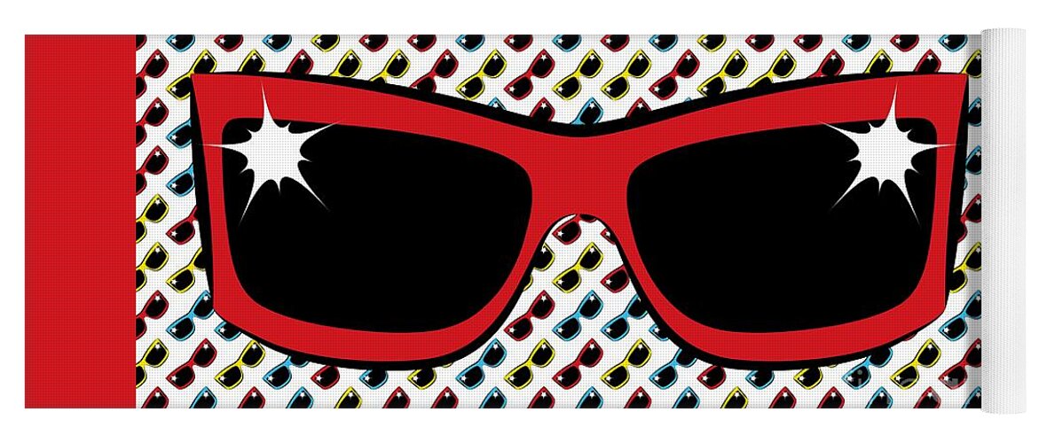 Sunglasses Yoga Mat featuring the digital art Cool 90's Sunglasses Red by MM Anderson