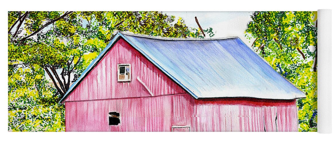 Barn Yoga Mat featuring the drawing Country Barn by Bill Richards