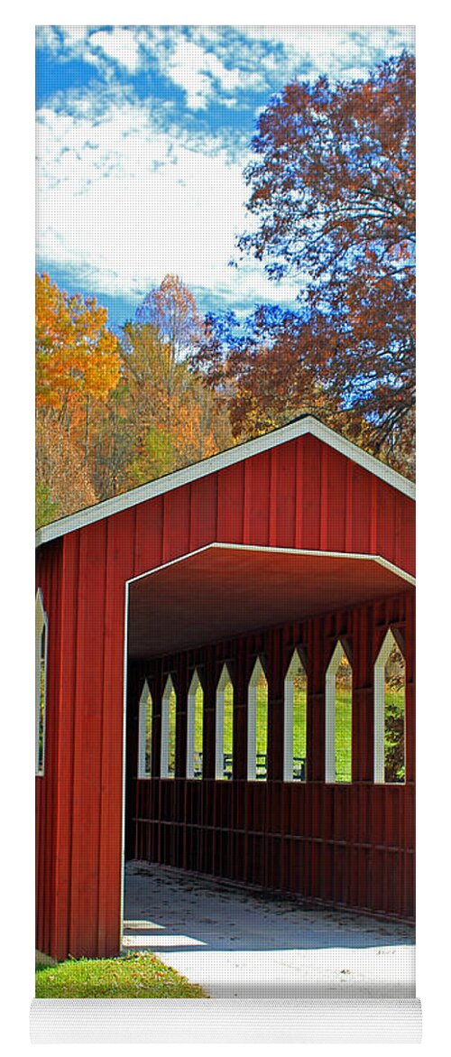Red Covered Bridge Yoga Mat featuring the photograph Covered Bridge by Jennifer Robin