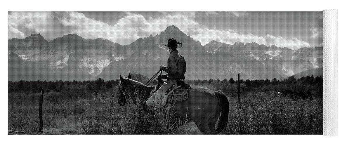 Photography Yoga Mat featuring the photograph Cowboy On Cattle Drive Gather by Panoramic Images
