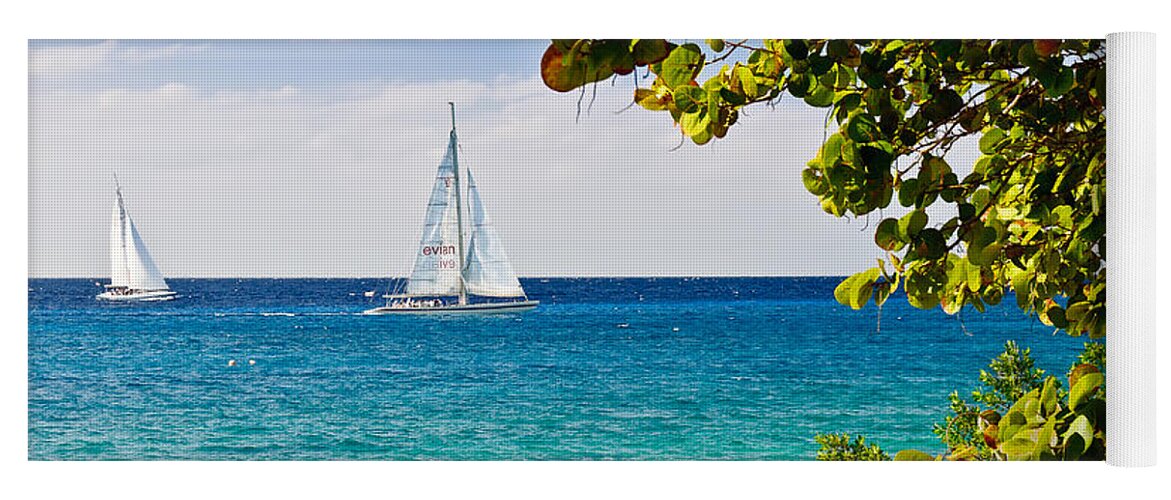 Cozumel Yoga Mat featuring the photograph Cozumel Sailboats by Mitchell R Grosky