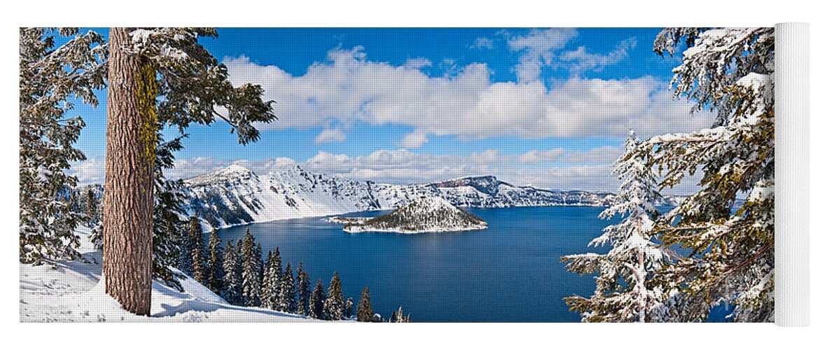 Crater Lake Yoga Mat featuring the photograph Crater Lake Panorama by Jamie Pham