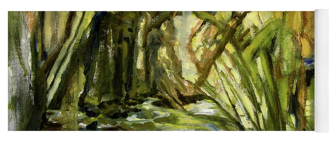 Nature Yoga Mat featuring the painting Creek Levels with overhang by Julianne Felton