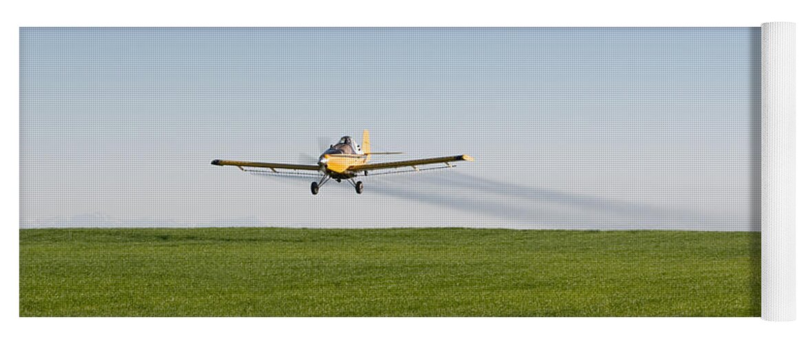 Plane Yoga Mat featuring the photograph Crop Duster Airplane Flying Over Farmland by Cindy Singleton