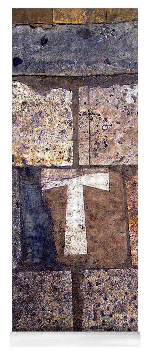 Photo Yoga Mat featuring the photograph Cross in stone - Ciutadella de Menorca emblemathic cross of san joan by Pedro Cardona Llambias