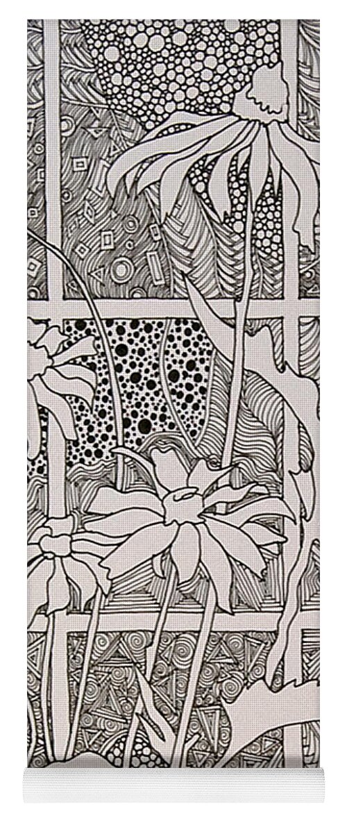 Pen Yoga Mat featuring the drawing Daisies in a Window by Terry Holliday