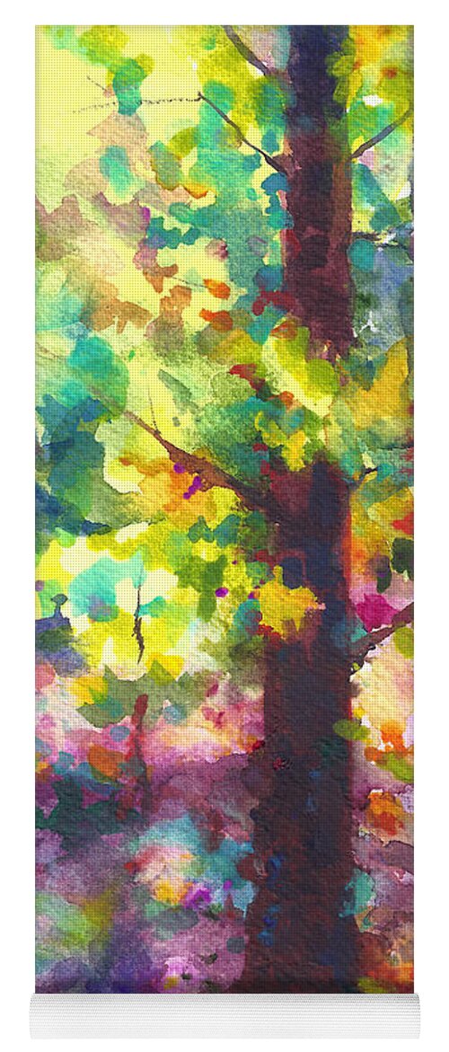 Tree Yoga Mat featuring the painting Dappled - light through tree canopy by Talya Johnson