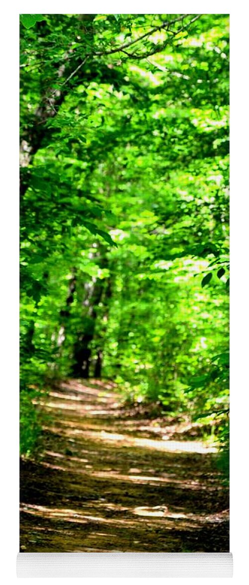 Dappled Sunlit Path In The Forest Yoga Mat featuring the photograph Dappled Sunlit Path in the Forest by Maria Urso