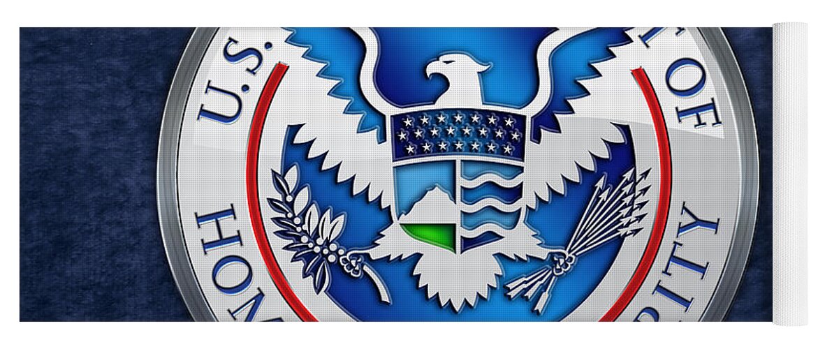 'military Insignia & Heraldry 3d' Collection By Serge Averbukh Yoga Mat featuring the digital art Department of Homeland Security - D H S Emblem on Blue Velvet by Serge Averbukh