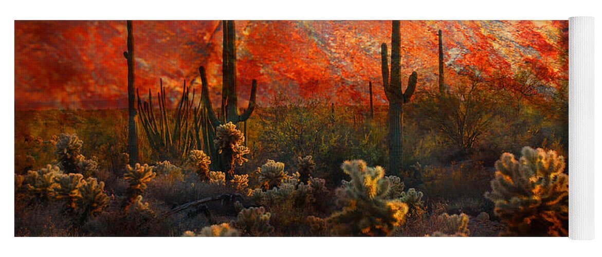 Cacti Yoga Mat featuring the photograph Desert Burn by Barbara Manis