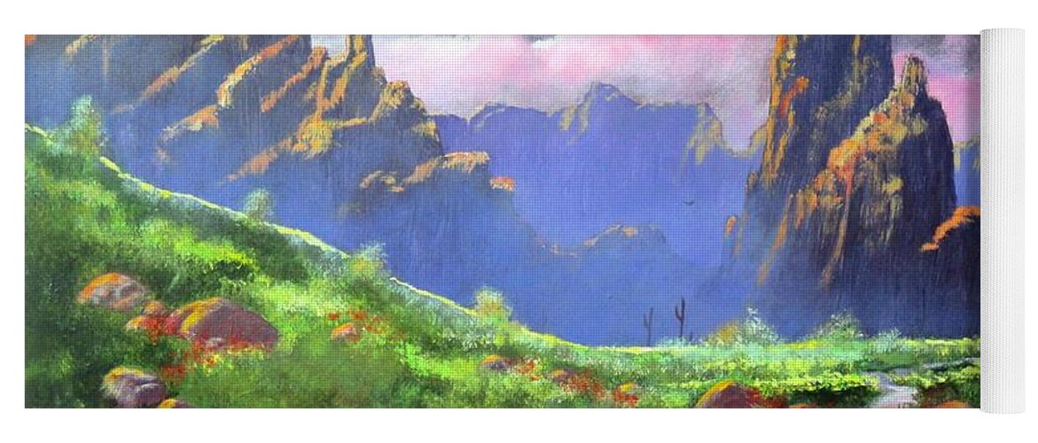 Desert Springs Yoga Mat featuring the painting Desert Mountains by Michael Dillon