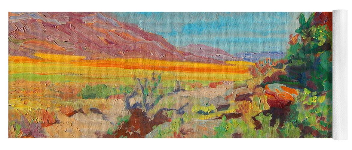 Desert Spring Flowers Yoga Mat featuring the painting Desert Spring Flowers Namaqualand with Rock Outcrop by Thomas Bertram POOLE