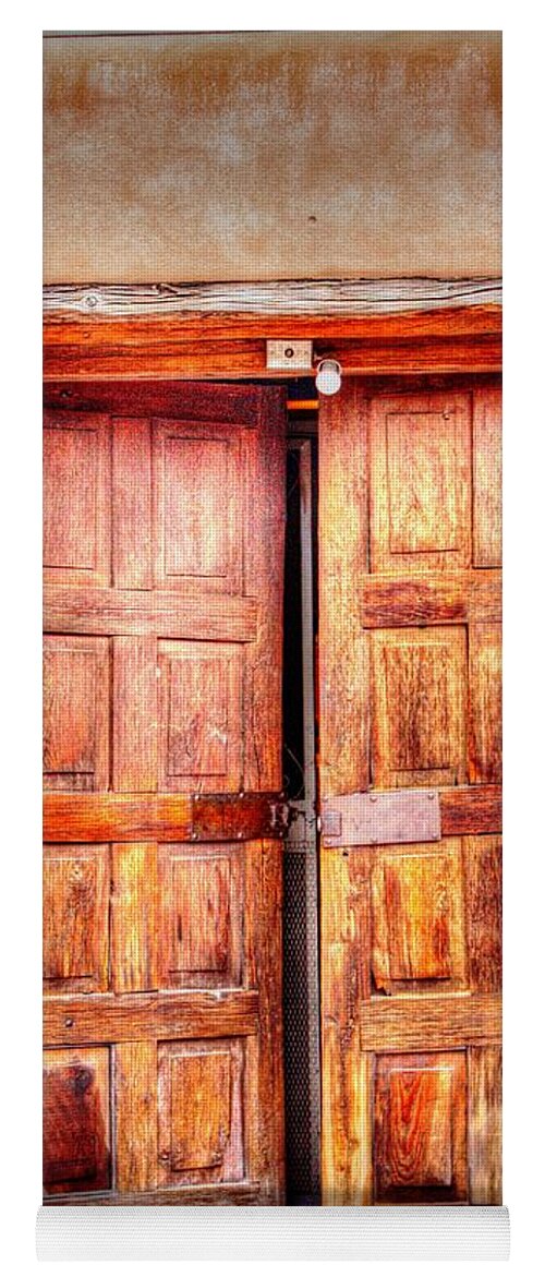 Santuario De Chimayo Yoga Mat featuring the photograph Doors to the Inner Santuario de Chimayo by Lanita Williams