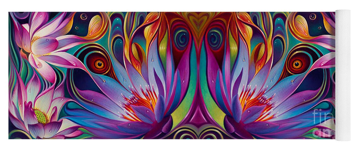 Lotus Yoga Mat featuring the painting Double Floral Fantasy by Ricardo Chavez-Mendez