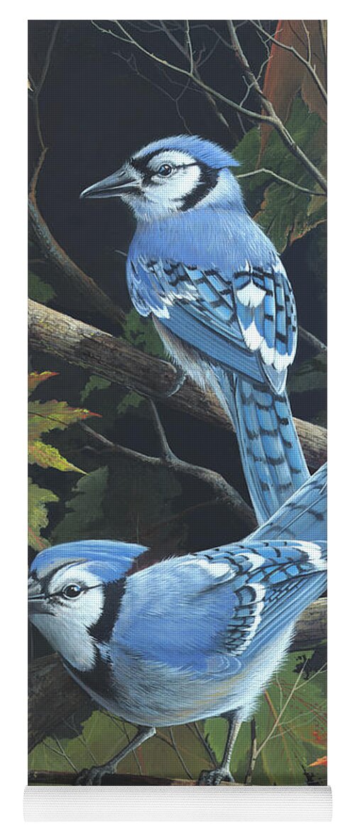 Jay Birds Yoga Mat featuring the painting Double Trouble by Mike Brown