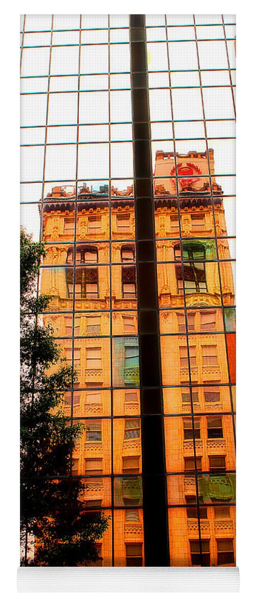 Building Reflection Yoga Mat featuring the photograph Downtown Reflection by Michael Eingle