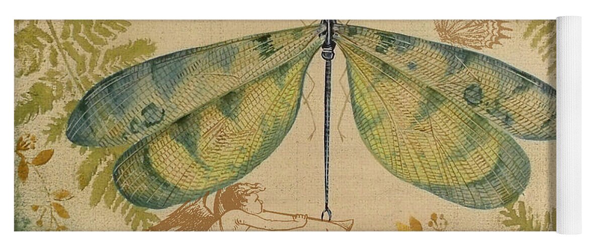 Acrylic Painting Yoga Mat featuring the painting Dragonfly and the Angel-3 by Jean Plout