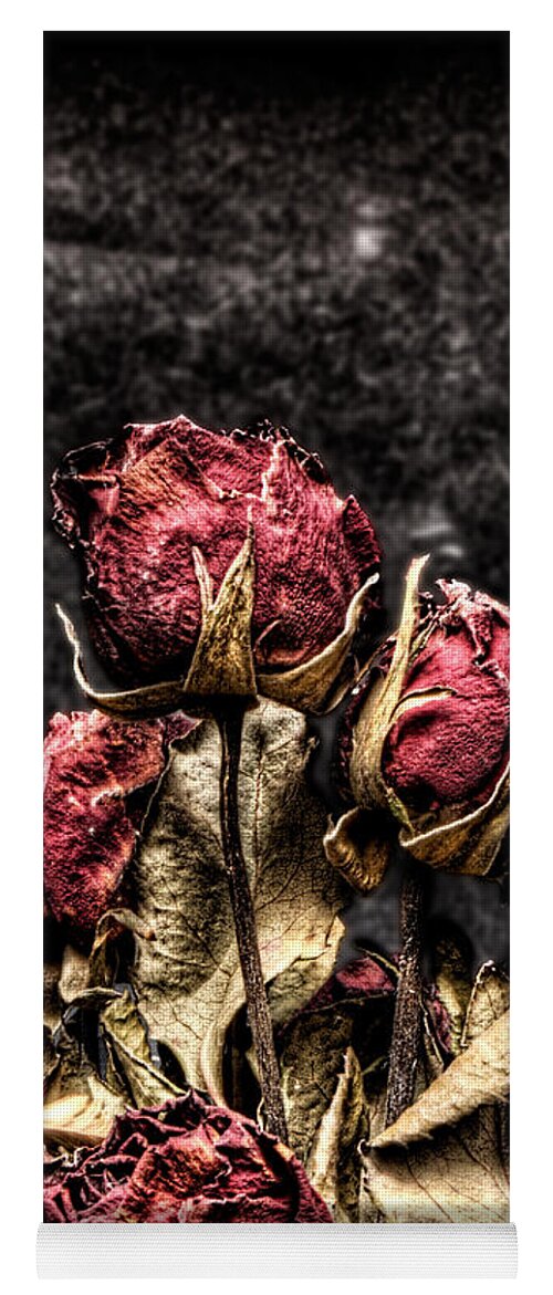Dry Roses Yoga Mat featuring the photograph Dry Roses In Black by Weston Westmoreland