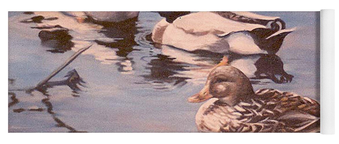 Nature Yoga Mat featuring the painting Ducks on the Cachuma by Donna Tucker