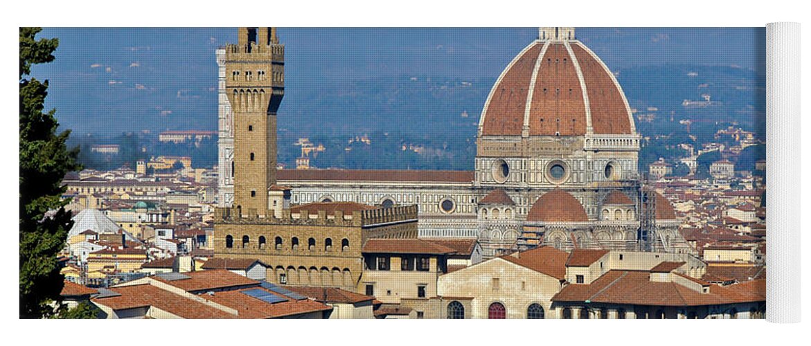 Il Duomo Yoga Mat featuring the photograph Duomo Florence and Palazzo Vecchio by Gary Eason