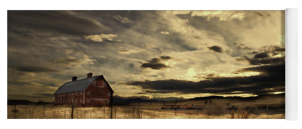 Ranch Yoga Mat featuring the photograph Dusk at the Red Barn by Kristal Kraft
