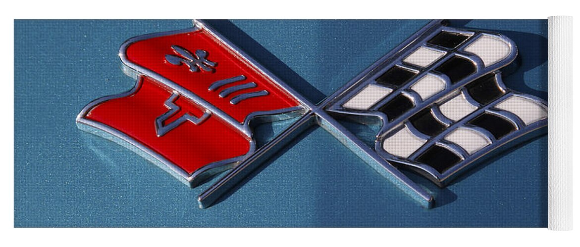 Corvette Yoga Mat featuring the photograph Early C3 Corvette Emblem Blue by Dennis Hedberg