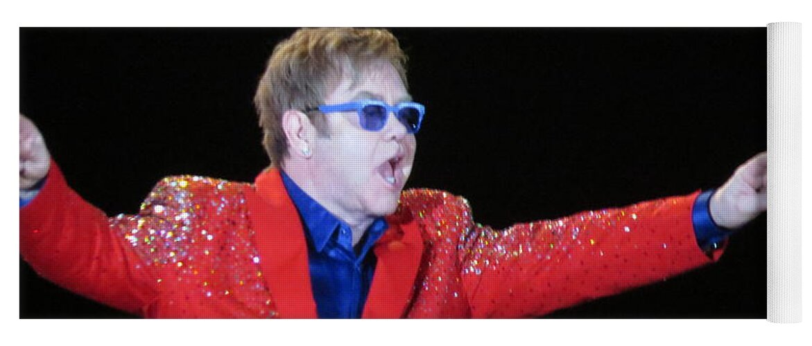 Elton Yoga Mat featuring the photograph EJ plays soldout concert by Aaron Martens