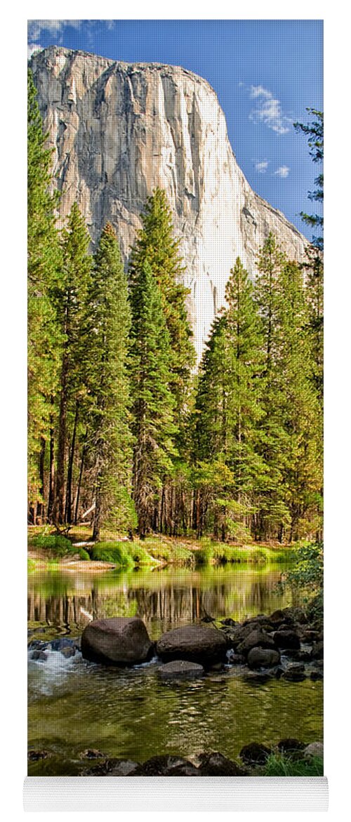 Landscape Reflection Clouds Water Yosemite national Park sierra Nevada Sky Mountains Scenic Nature California Trees Yoga Mat featuring the photograph El Cap and Merced River by Cat Connor